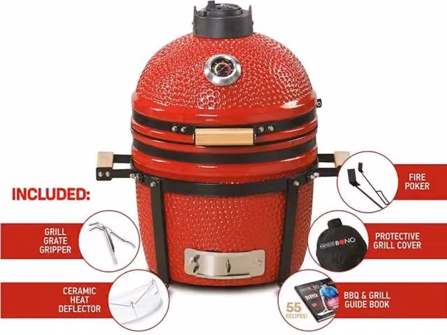 Kamado Bono Minimo 15 inch Ceramic Charcoal BBQ Grill in Red