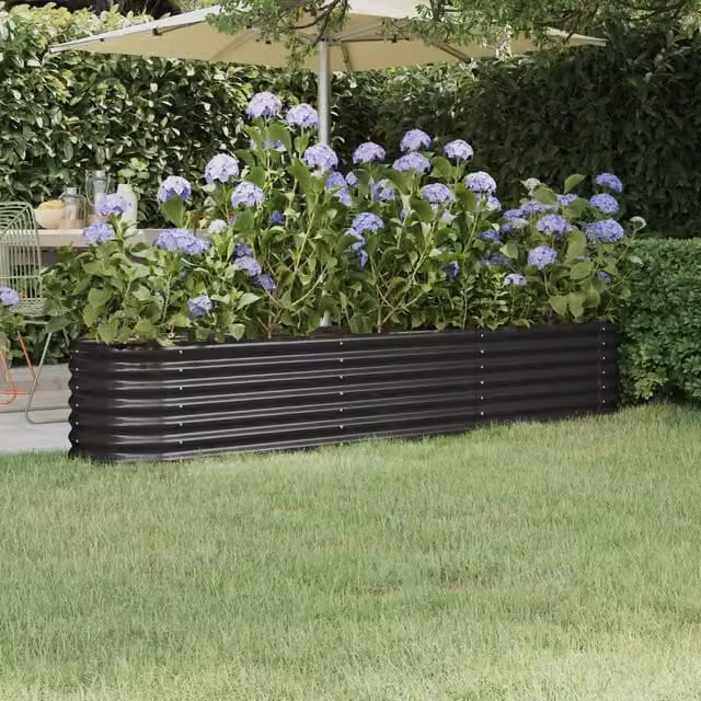 Berkfield Home Garden Powder-coated Steel Raised Bed in Anthracite Black, W/D/H: 224 x 40 x 36 cm – 1