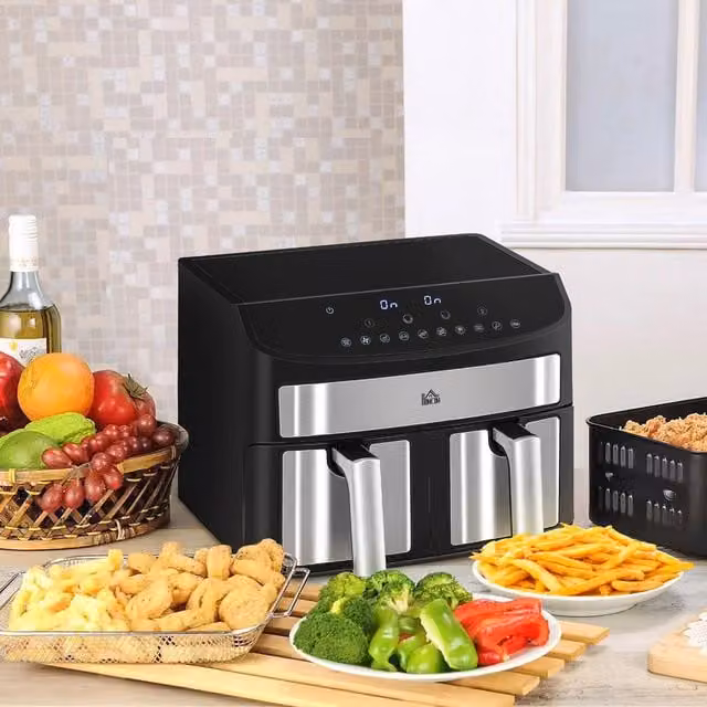 HOMCOM 8L Digital Dual Zone Air Fryer with Timer and Overheat Protection, Black