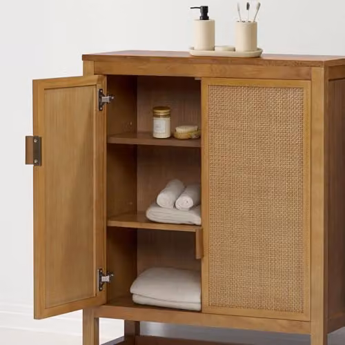 Teamson Home Hatteras Modern Wood and Rattan Accent Cabinet in Sand, W/D/H: 71 x 30.48 x 86.38 cm – 3