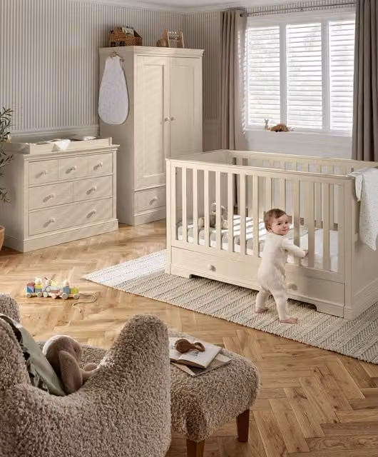 Mamas & Papas Oxford 3 Piece Cotbed Range with Dresser Changer and Wardrobe in Cashmere Beige