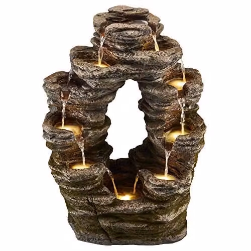 Clifford James Serenity Double-Sided Rock Cascade Water Feature in Grey, Height: 79 cm