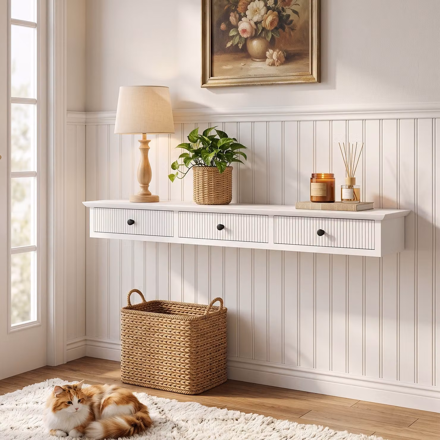 HOMCOM Wall-Mounted MDF Storage Shelf in White, W: 93 cm, D: 15 cm, H: 10 cm – 2