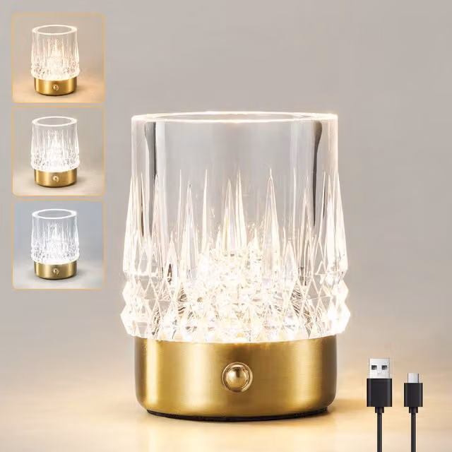 Harper Living Rechargeable Small Cylinder LED Table Lamp in Gold/Brass