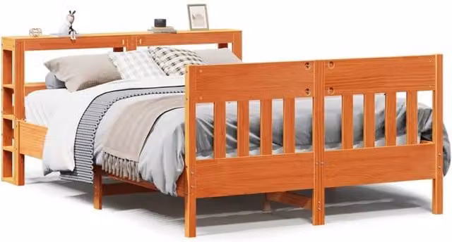 Berkfield Home Small Double Solid Wood Pine Bed Frame in Wax Brown, W/D/H: 120 x 200 cm