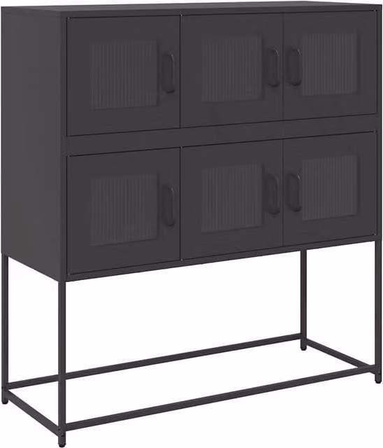 Berkfield Home Industrial Sideboard in Matt Black Metal, W/D/H: 100.5 x 39 x 107 cm