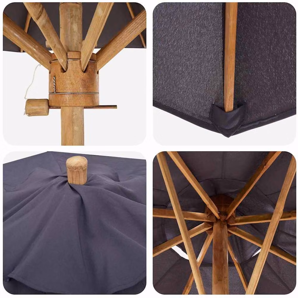 Berkfield Home Garden Parasol in Grey with Bamboo Wood, W: 270 cm, D: 260 cm – 4