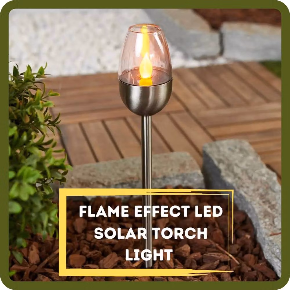 Marco Paul 6-Piece Flickering Solar Torch Lights with LED Flame in Silver – 4