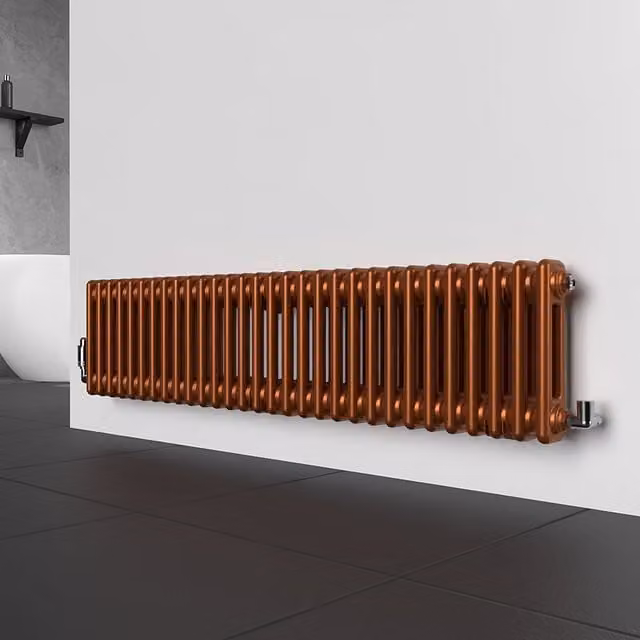 Lux Heat Wall Mounted Steel 2-Column Radiator in Bronze, W: 137 cm, H: 30 cm, D: 7.17 cm