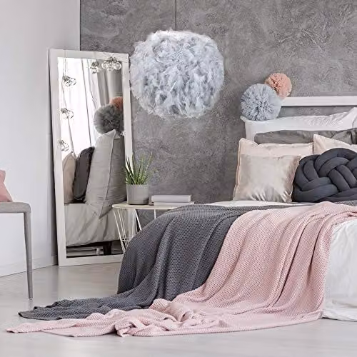 Happy Homewares Modern Round Grey Real Feather Decorated Pendant Light Shade, Diameter: 40 cm – 2