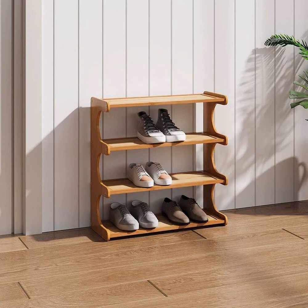 PAWNORA 4-Tier Brown Bamboo Wooden Shoe Rack Hallway Organiser, Width: 100 cm – 2