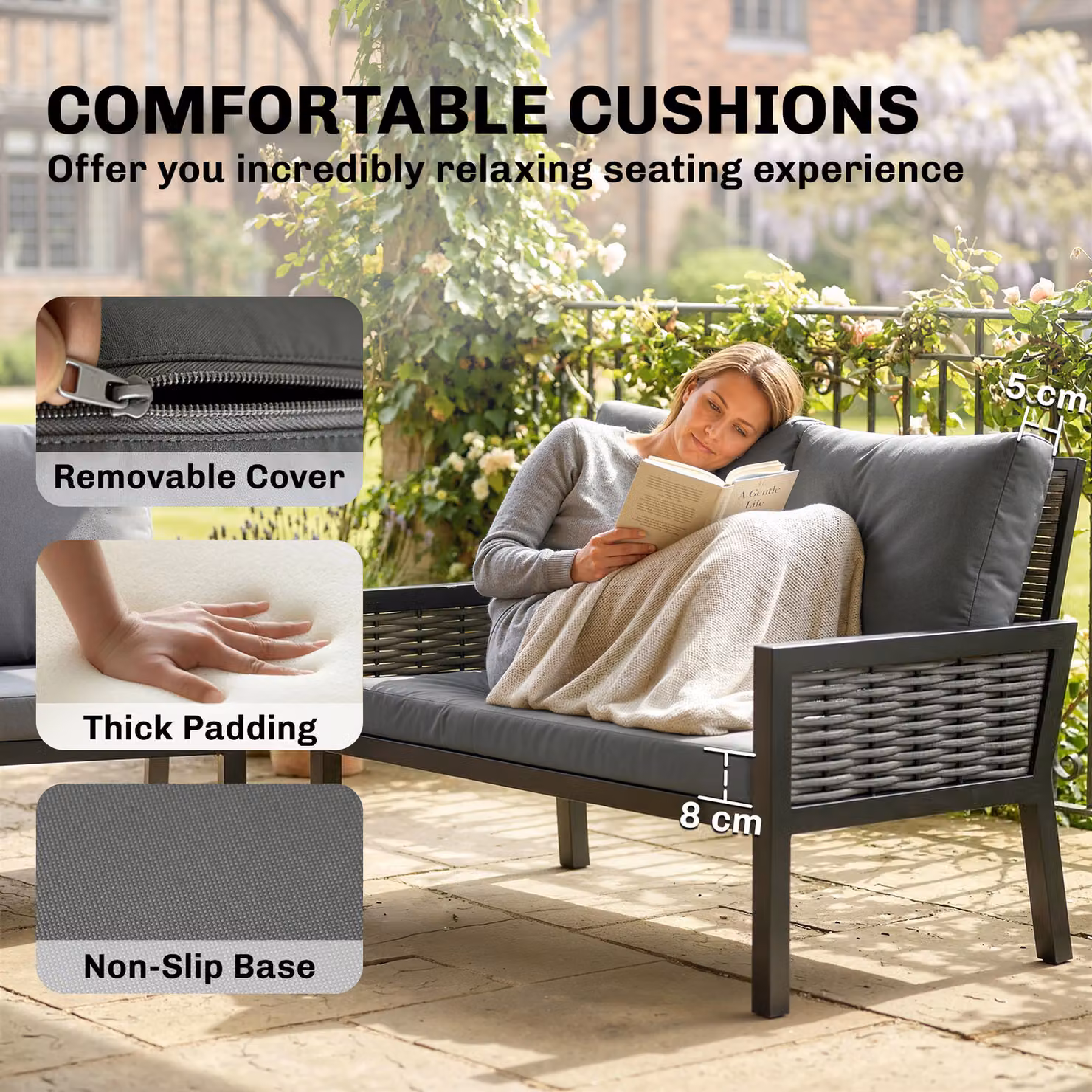 Outsunny 4 Seater Rattan Garden Furniture Set with Cushions in Dark Grey – 6