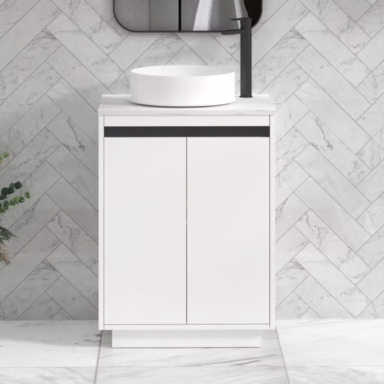 Royal Bathrooms Orion 2 Door Floor Standing Bathroom Vanity Unit in White with Stone Worktop and Soft Close Doors