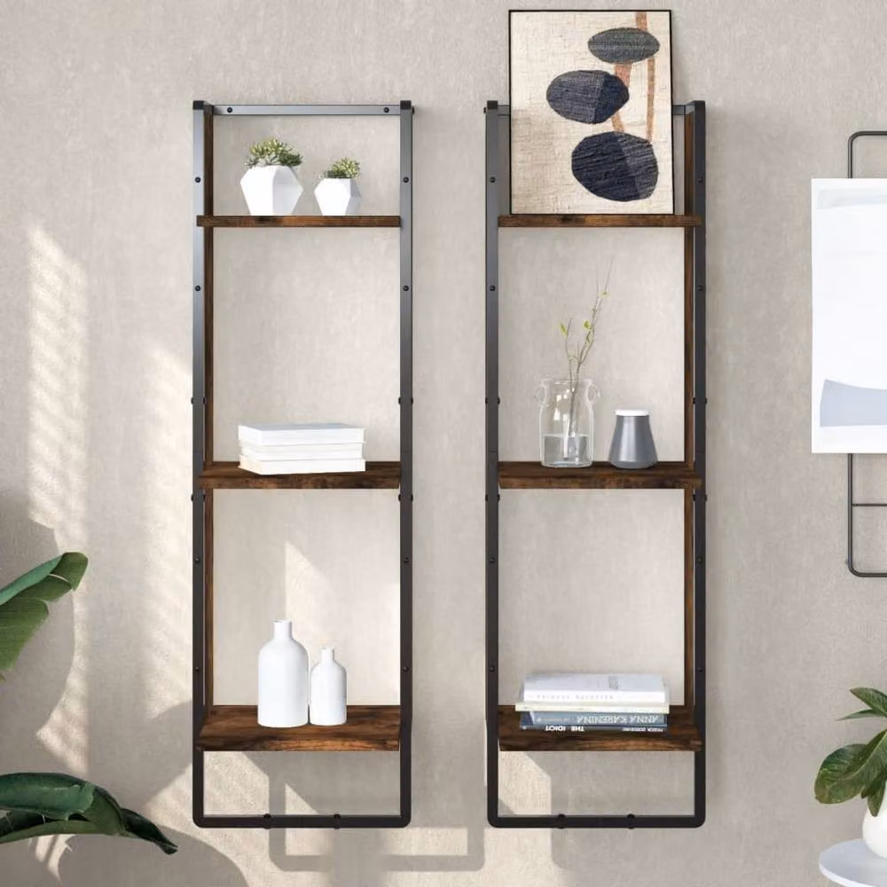 Berkfield Home 3-Tier Wall Mounted Shelf in Smoked Oak Brown, W/D/H: 30 x 25 x 100 cm – 2