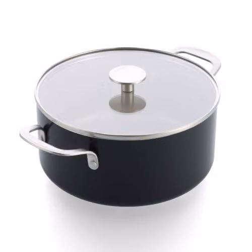 KitchenAid Aluminium Ceramic Non-Stick Casserole Dish with Glass Lid, Black, Diameter: 24 cm – 1