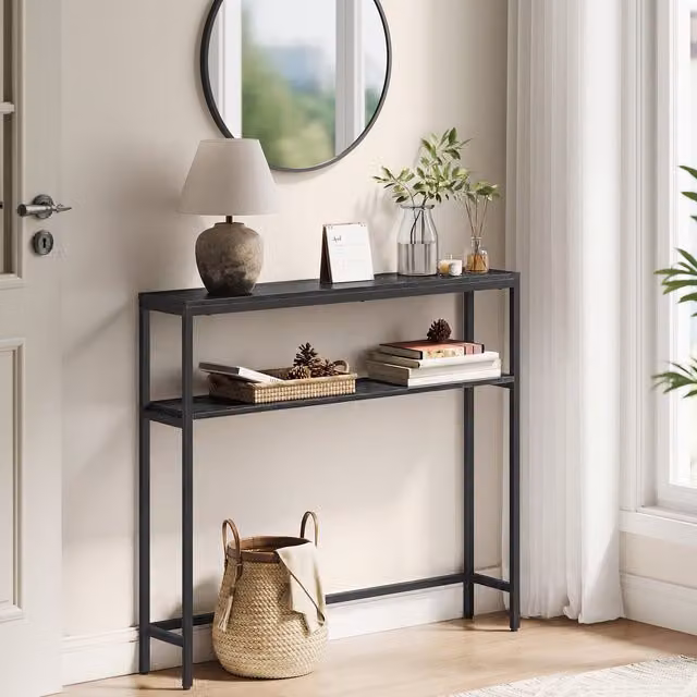 VASAGLE 2-Tier Slim Industrial Console Table for Hallway and Living Room, Black, W/D/H: 80 x 20 x 80 cm