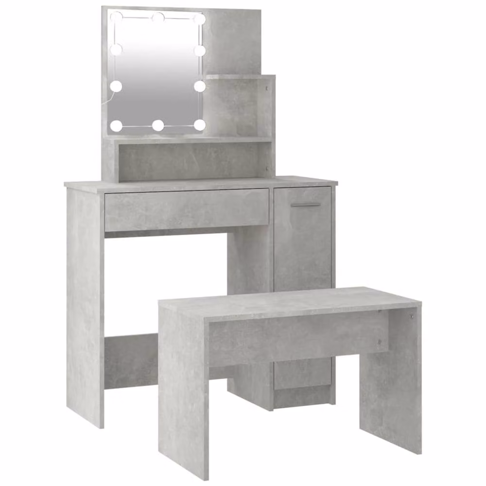 Berkfield Home White and Grey Modern LED Dressing Table Set with Hollywood Mirror, W/D/H: 136 x 35 x 86.5 cm – 2