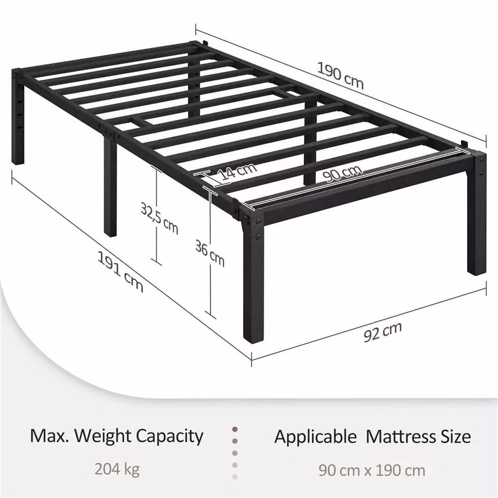 PAWNORA Metal Platform Bed Frame, Black, W/D/H: 90 x 190 x 36 cm – 2
