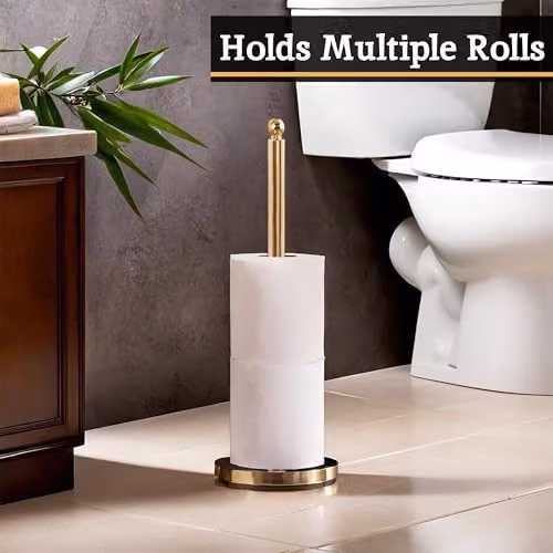 Orsina Freestanding Toilet Roll Holder with Spare Roll Holder in Gold and White – 5