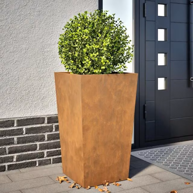 Berkfield Home Corten Steel Garden Planter Tub in Brown, W/D/H: 45 x 45 x 75 cm