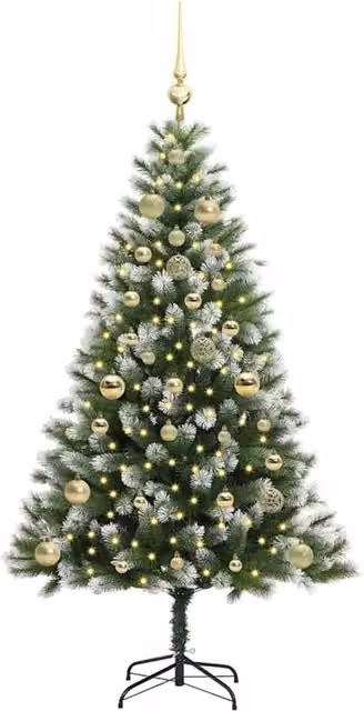 Berkfield Home Lush Artificial Hinged Christmas Tree with Flocked Snow in Green and White, Height: 150 cm