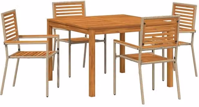Berkfield Home 5 Piece Garden Dining Set in Beige Poly Rattan and Acacia Wood – 1
