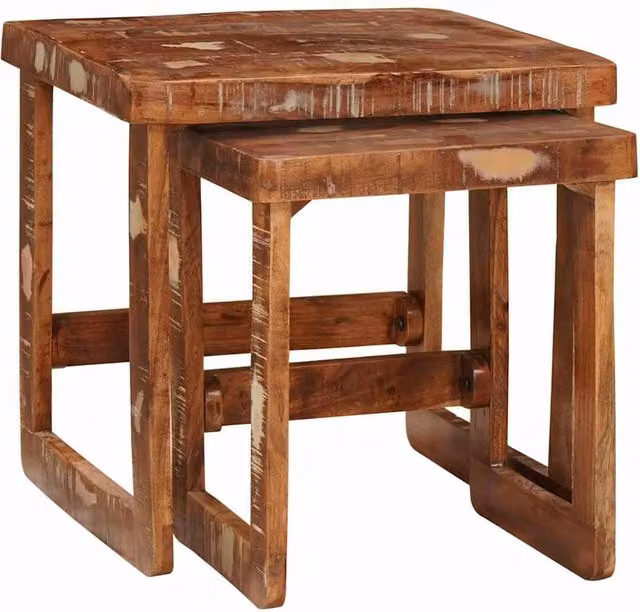 Berkfield Home Beautiful Multicolour Solid Reclaimed Wood End Tables with Nested Tops – 1
