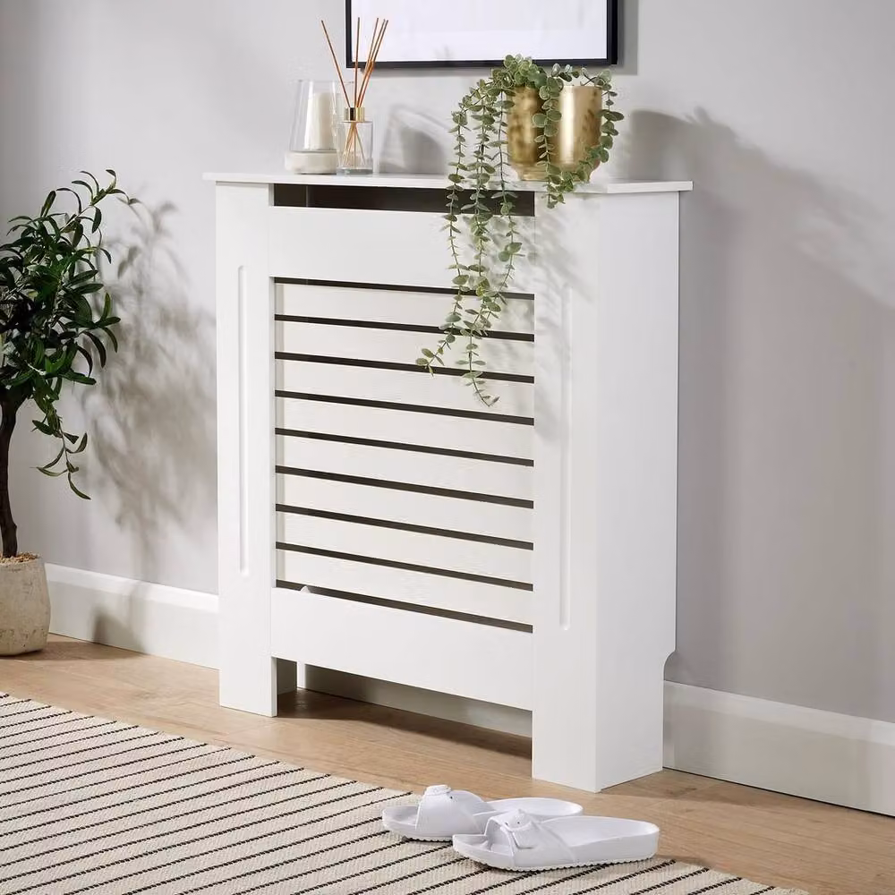 FORGEVIO White MDF Wooden Radiator Cover with Slatted Grill Shelf, W/D/H: 81.5 x 19.0 x 78.0 cm – 2