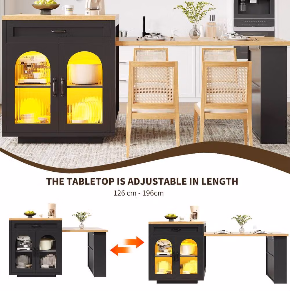 STILVORA Extendable Kitchen Island with LED Lighting in Black – 8