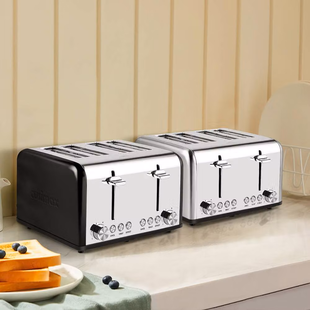Cusimax 4 Slice Toaster with Extra-Wide Slots and 6 Browning Levels in Silver Stainless Steel – 6