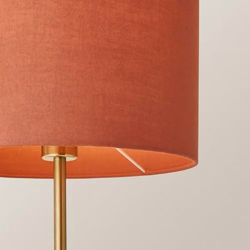 ValueLights Christina Single Stem Table Lamp with Red Fabric Drum Shade and Gold Palm Leaf Detail – 2