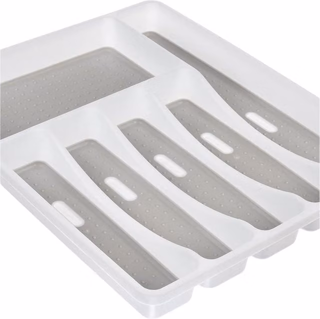 Almineez Grey and White Plastic 6 Compartment Cutlery Tray Kitchen Drawer Organiser
