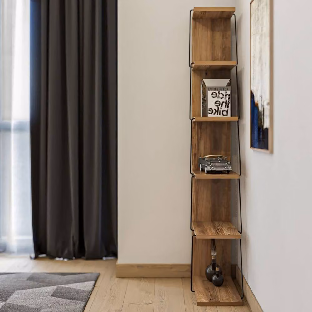 CALICOSY Industrial Corner Shelf with 6 Shelves in Pine and Black Finish, Height: 150 cm – 2
