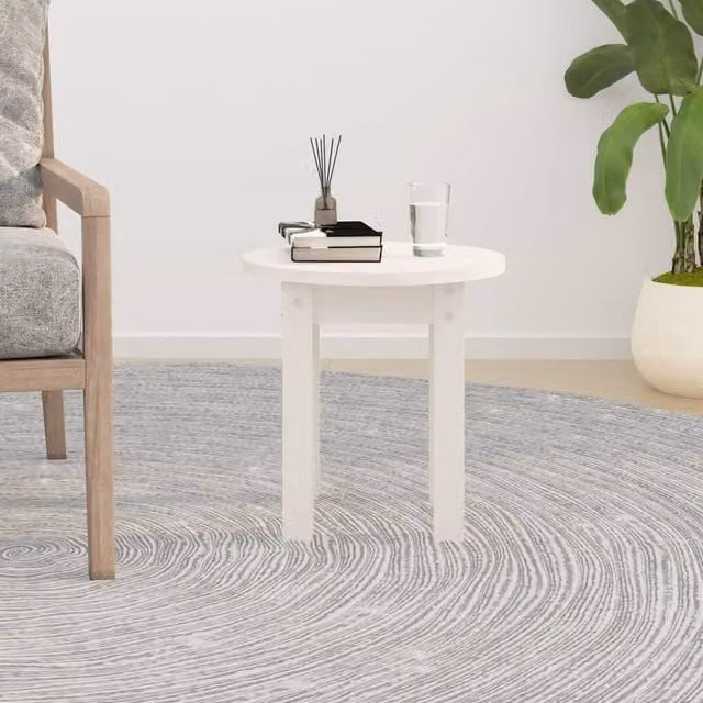 Berkfield Home Beautiful Round White Solid Wood Pine Coffee Table W/D/H: 35 x 35 x 35 cm