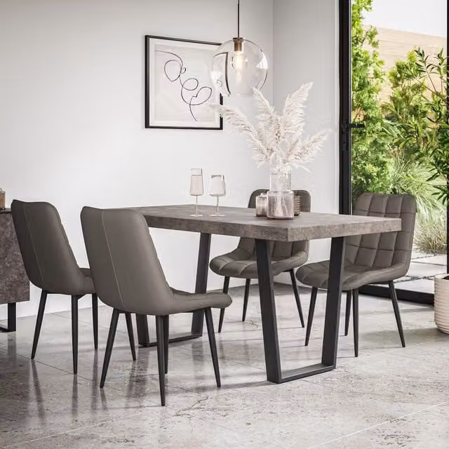More4Homes Aria Dining Set with Concrete Effect Table and 4 Grey Nova Faux Leather Chairs, W: 160 cm, D: 80 cm, H: 76 cm