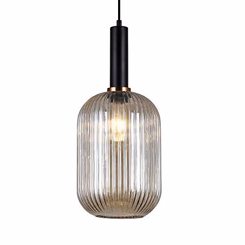 Netlighting Antiola Modern Hanging Pendant Light in Black with Amber Glass Shade, E27