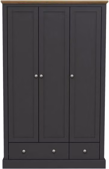 Lemon Pavilion Furniture Devon 3 Door 2 Drawer Wardrobe in Black and Oak, W: 112.9 cm, D: 57.7 cm, H: 181.6 cm