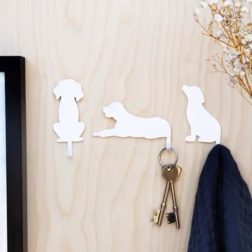 Suck UK Set of 3 Metal Dog Hooks in White with Self-Adhesive Backing – 4