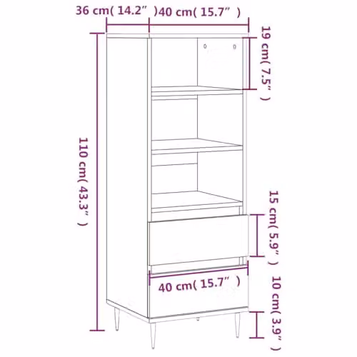 vidaXL Highboard in Smoked Oak and Brown, W/D/H: 40 x 36 x 110 cm – 3