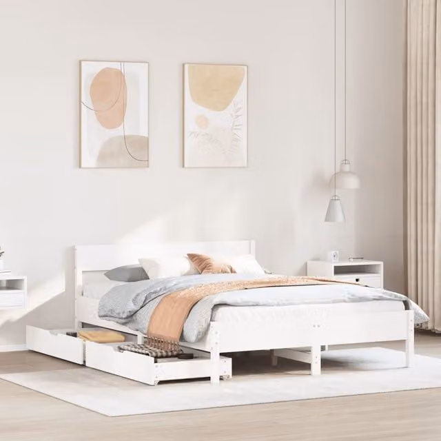 Berkfield Home Small Double Bed Frame in White Solid Pine Wood, W/D/H: 120 x 200 cm