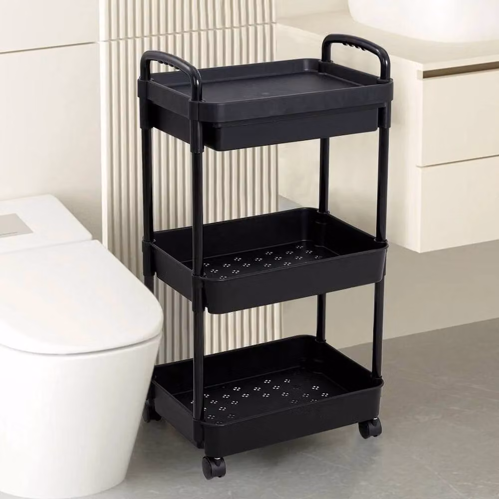Kelvenix 3-Tier Black Kitchen Handcart on Wheels – 3