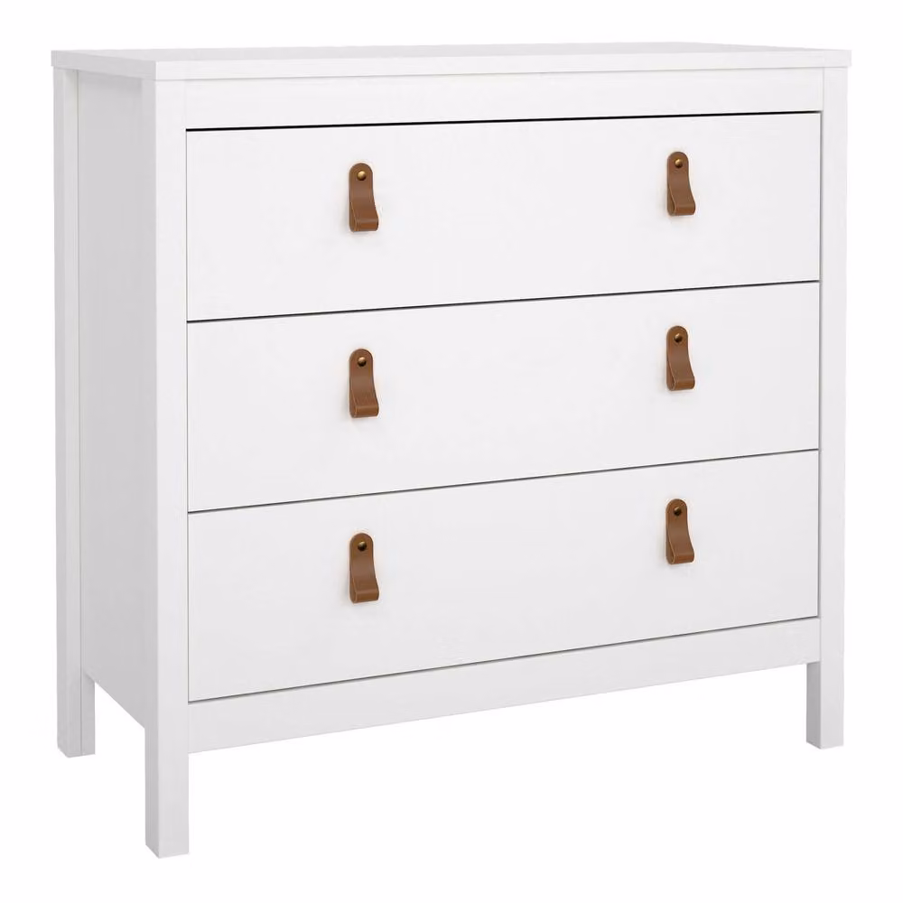 Wyld Haus Wildberry 3 Drawer Chest in Matt White and Brown with Leather Tab Handles – 2