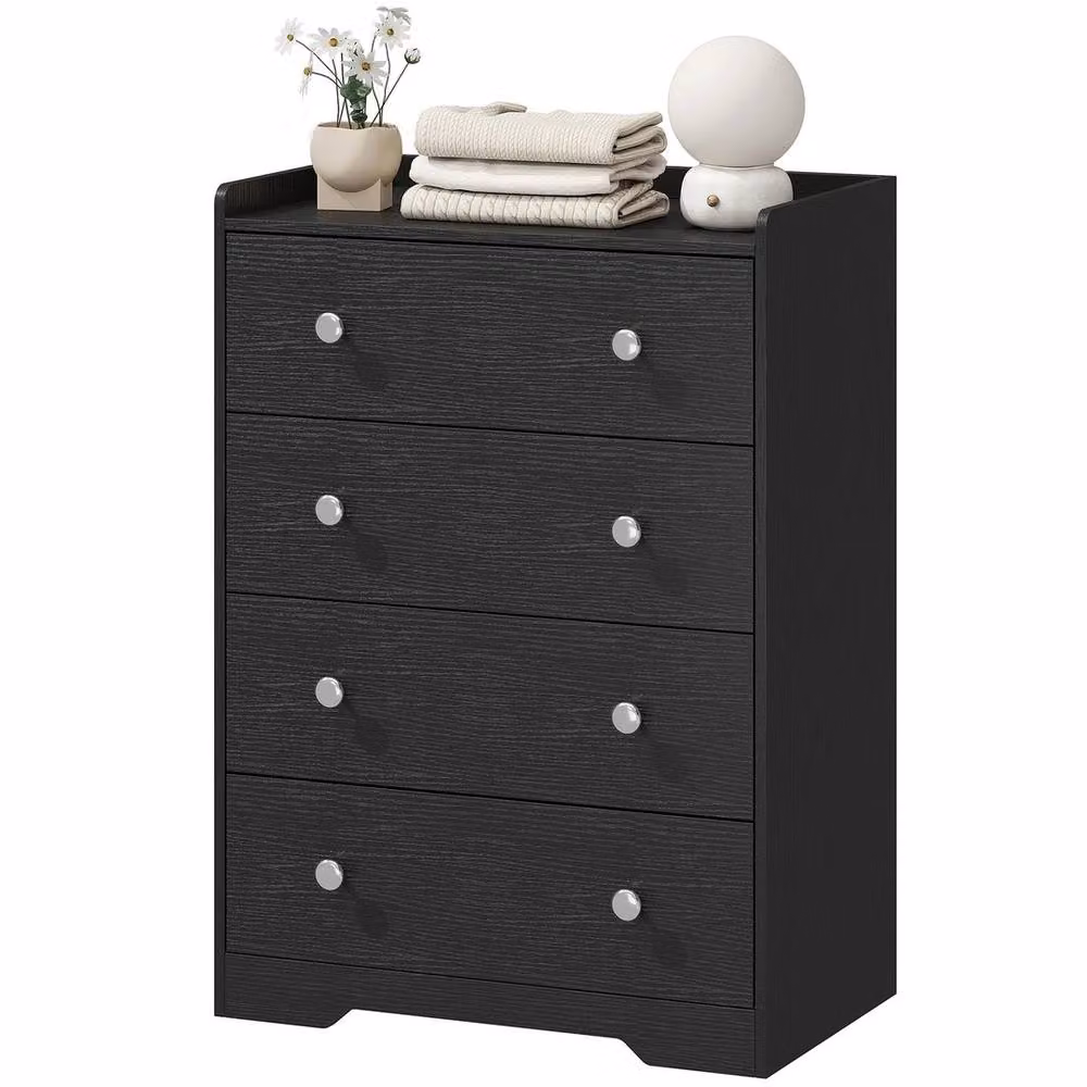 VOGREX Black Wood Effect 4 Drawer Chest Storage Cabinet W/D/H: 60 x 37 x 84.2 cm – 4