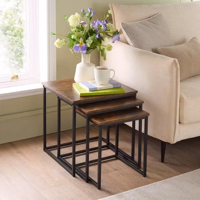 Coopers of Stortford Set of 3 Brown Square Nested Tables, W: 40 cm, D: 41.5 cm, H: 40 cm