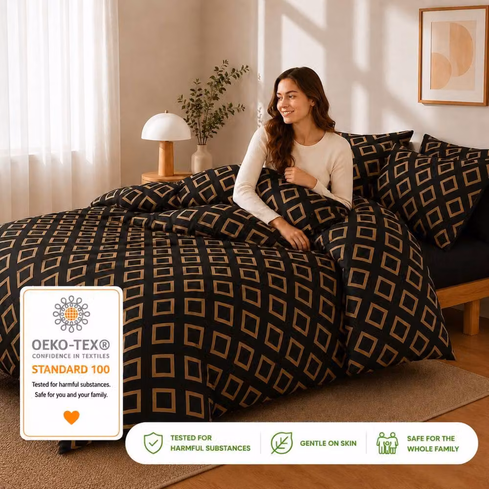 Grace Bedding Premium Soft Microfibre Duvet Cover and Pillowcase Set in Black, Super King, 200 x 200 cm – 3