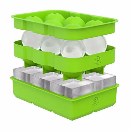 Oliver's Kitchen Silicone Ice Cube Tray Set in Green with Round and Square Moulds