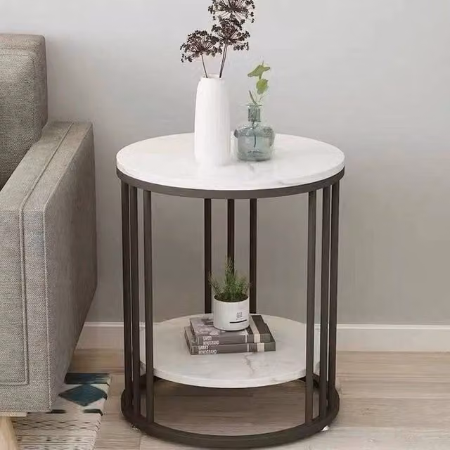 EONLION Elegant Tiered Round White Marble Side Table