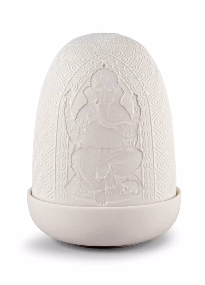 Lladró Lord Ganesha and Goddess Lakshmi Ceramic Dome Table Lamp in White