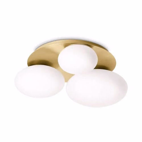 Ideal Lux NINFEA 3 Light Round Glass Flush Ceiling Light in Brass