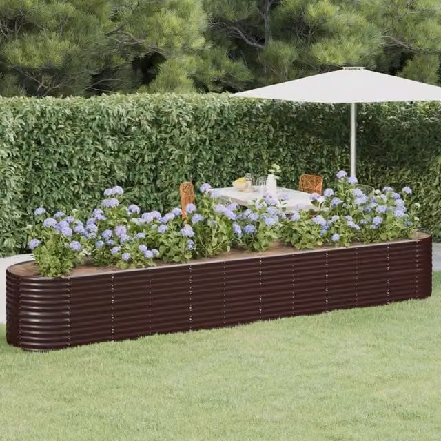 Berkfield Home Garden Powder-coated Steel Raised Bed in Brown, W: 440 cm, D: 80 cm, H: 68 cm – 1